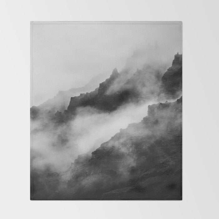 Foggy Mountains Black and White Throw Blanket Gallery Image 2