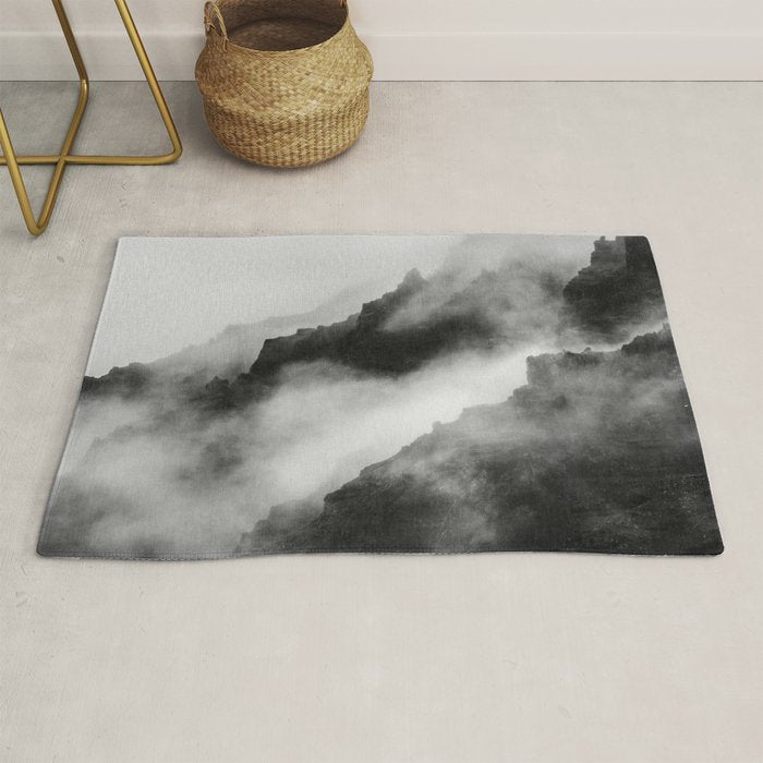 Foggy Mountains Black and White Rug Gallery Image 1
