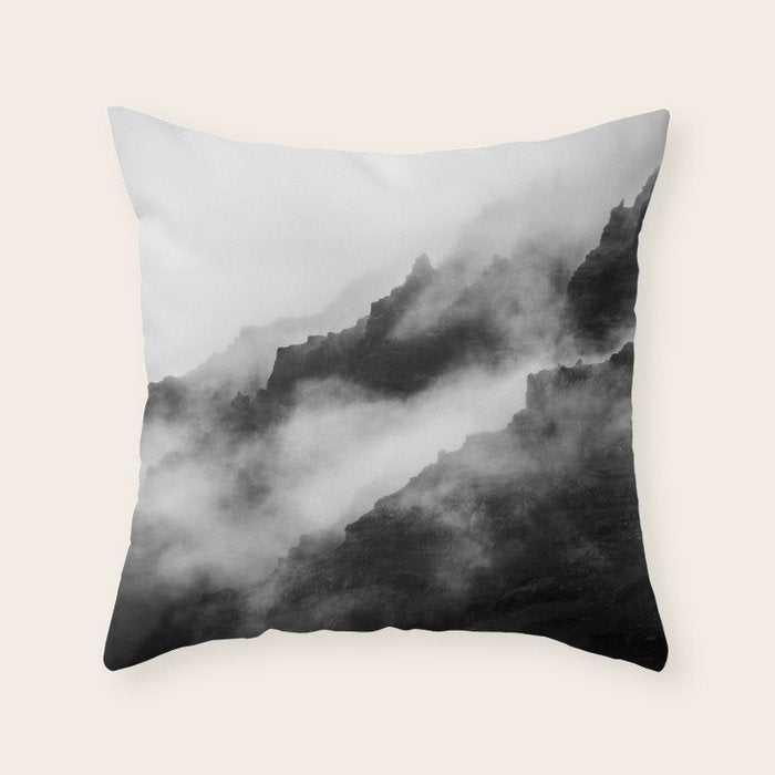 Foggy Mountains Black and White Throw Pillow Gallery Image 6