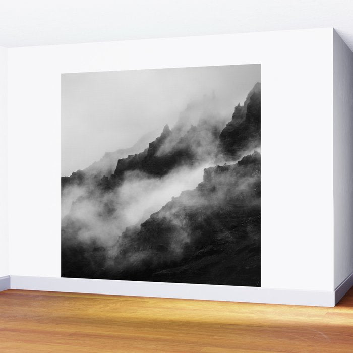 Foggy Mountains Black and White Wall Mural Gallery Image 2
