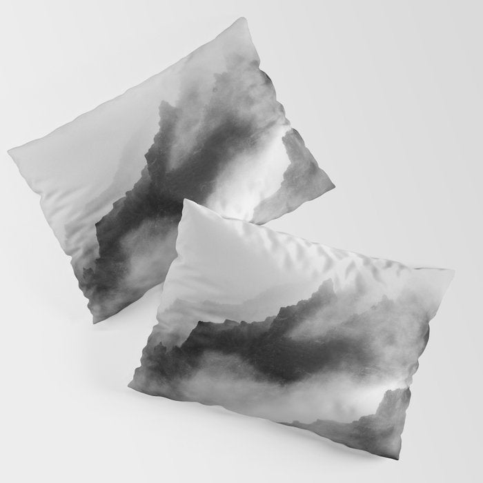 Foggy Mountains Black and White Pillow Sham Gallery Image 3