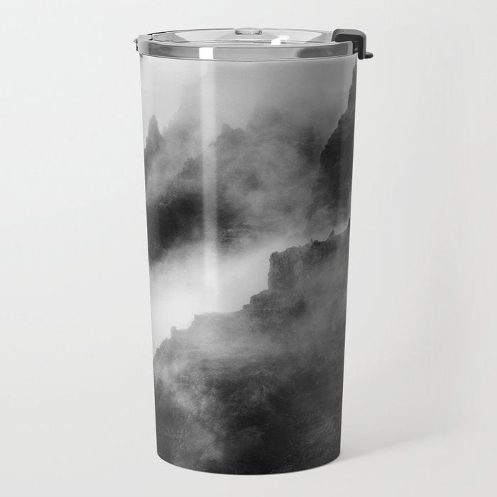 Foggy Mountains Black and White Travel Mug Gallery Image 2