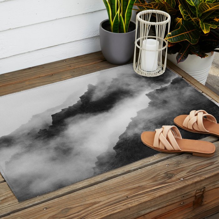 Foggy Mountains Black and White Outdoor Rug Gallery Image 2