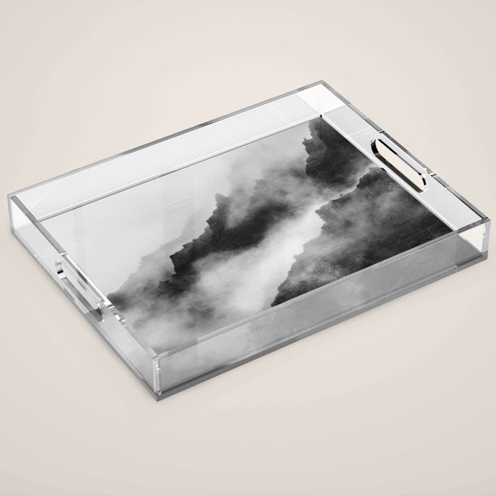 Foggy Mountains Black and White Acrylic Tray Gallery Image 1