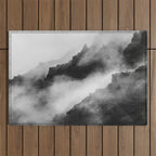 Foggy Mountains Black and White Outdoor Rug Gallery Image 1