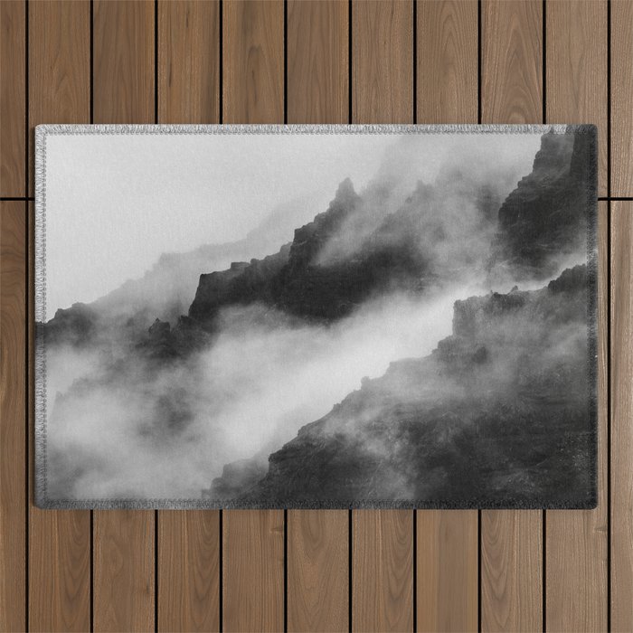 Foggy Mountains Black and White Outdoor Rug Gallery Image 1