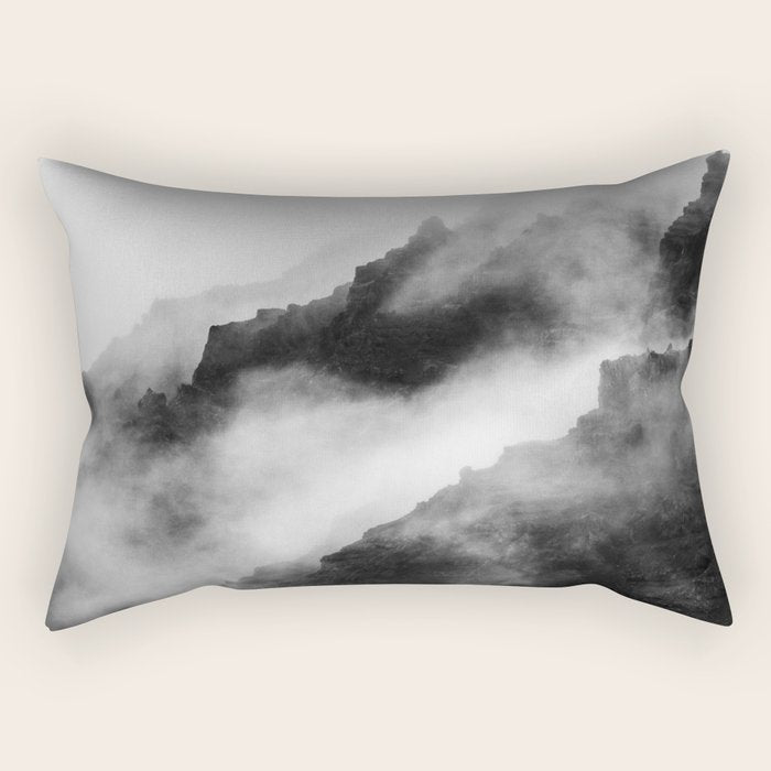 Foggy Mountains Black and White Rectangular Pillow Gallery Image 1