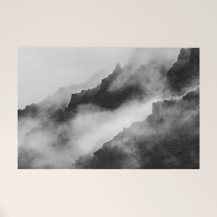 Foggy Mountains Black and White Welcome Mat Gallery Image 1