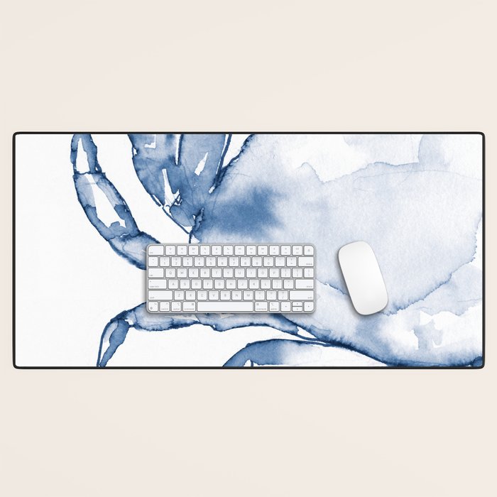 Coastal Crab in Watercolor, Navy Blue (Left Half in Set) Desk Mat Gallery Image 1