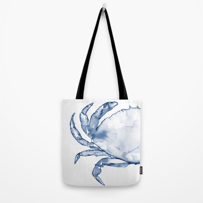 Coastal Crab in Watercolor, Navy Blue (Left Half in Set) Tote Bag Gallery Image 2