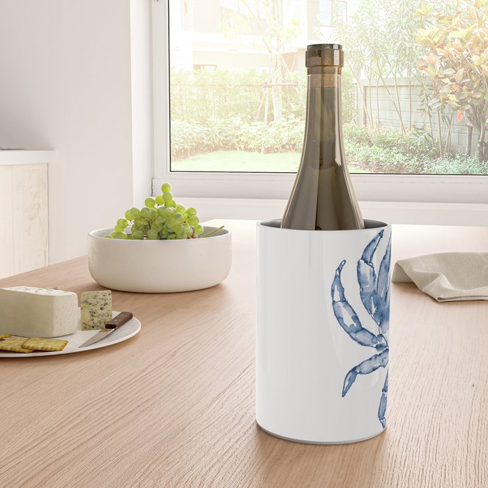 Coastal Crab in Watercolor, Navy Blue (Left Half in Set) Wine Chiller Gallery Image 4