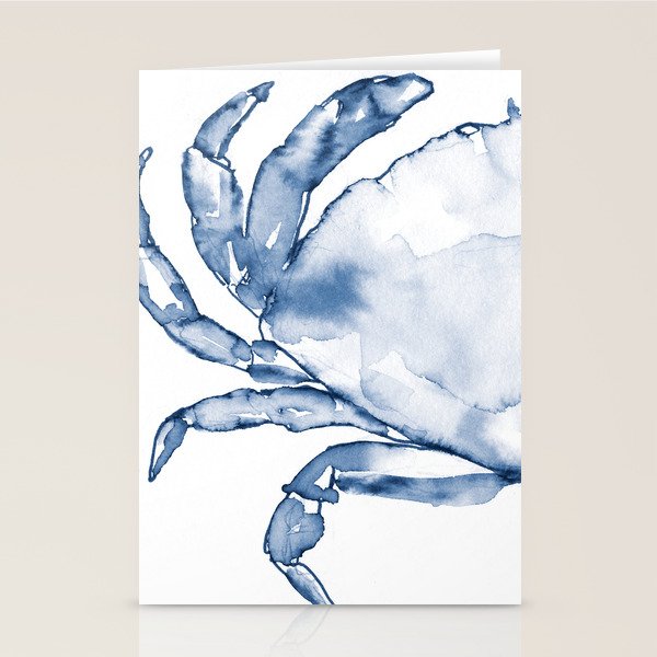 Coastal Crab in Watercolor, Navy Blue (Left Half in Set) Stationery Card Gallery Image 1