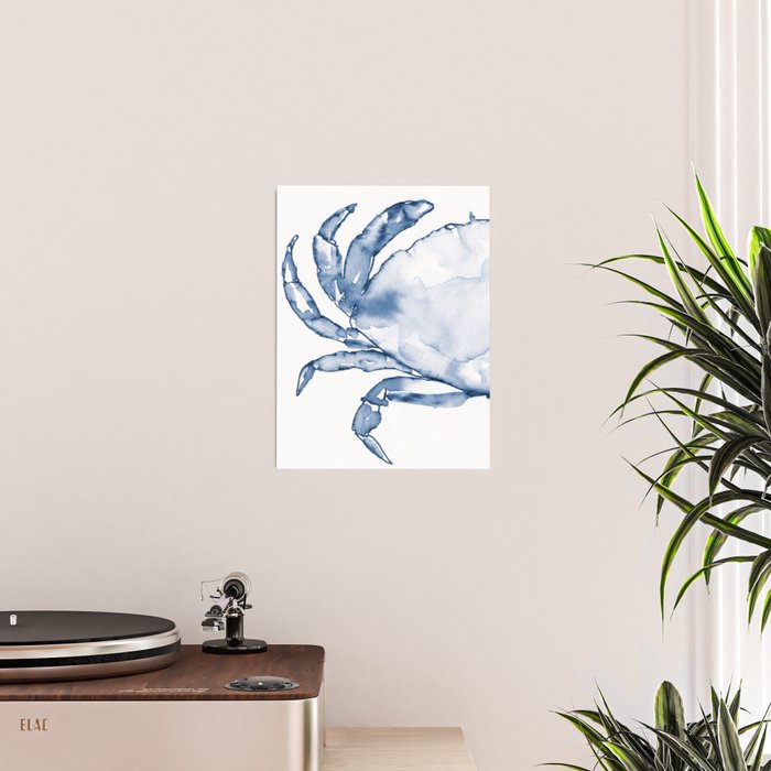 Coastal Crab in Watercolor, Navy Blue (Left Half in Set) Poster Gallery Image 2