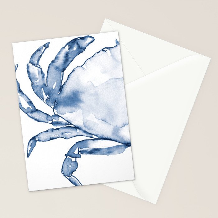 Coastal Crab in Watercolor, Navy Blue (Left Half in Set) Stationery Card Gallery Image 2
