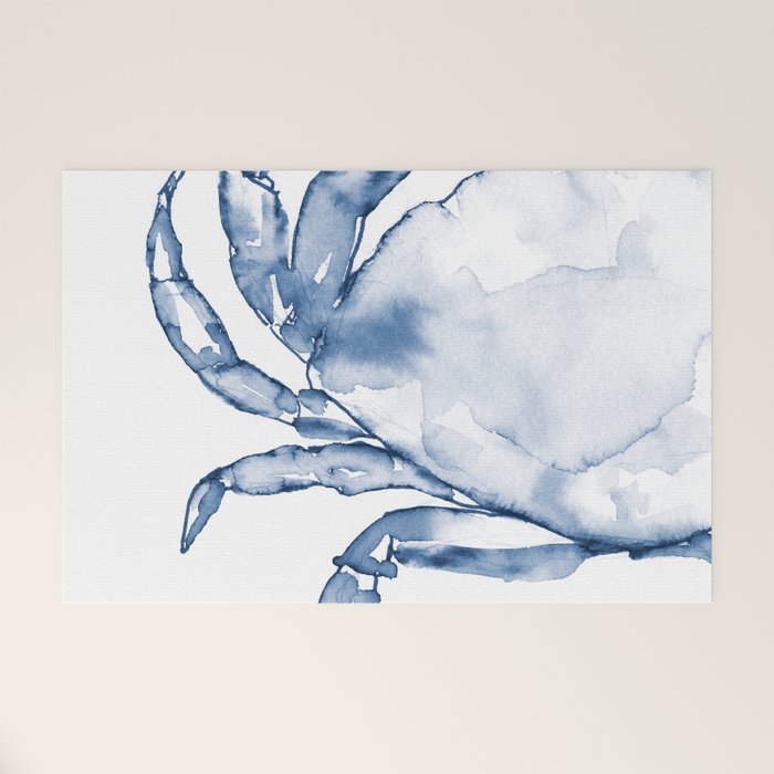 Coastal Crab in Watercolor, Navy Blue (Left Half in Set) Welcome Mat Gallery Image 1
