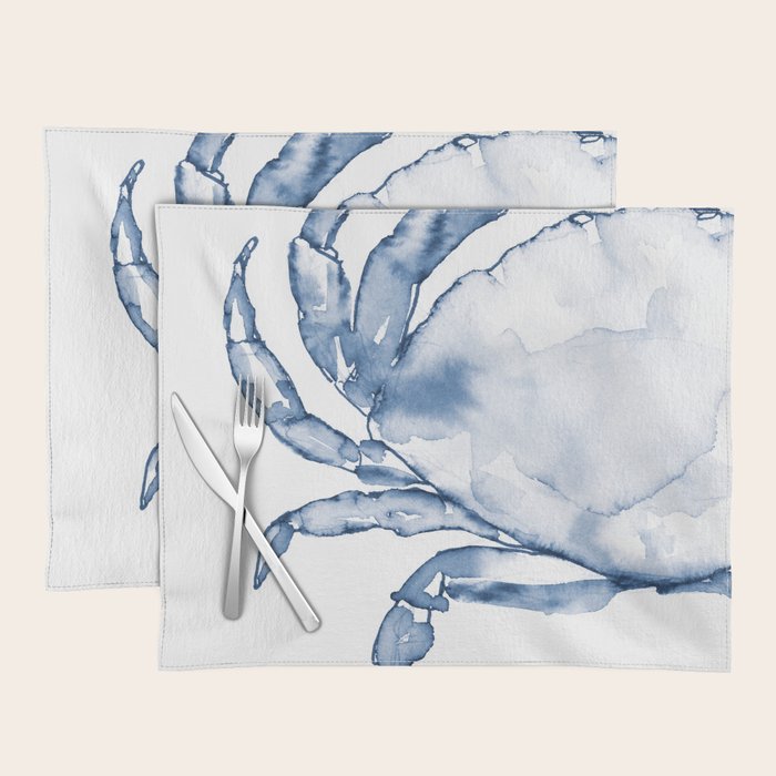 Coastal Crab in Watercolor, Navy Blue (Left Half in Set) Placemat Gallery Image 1