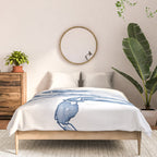 Coastal Crab in Watercolor, Navy Blue (Left Half in Set) Comforter Gallery Image 3