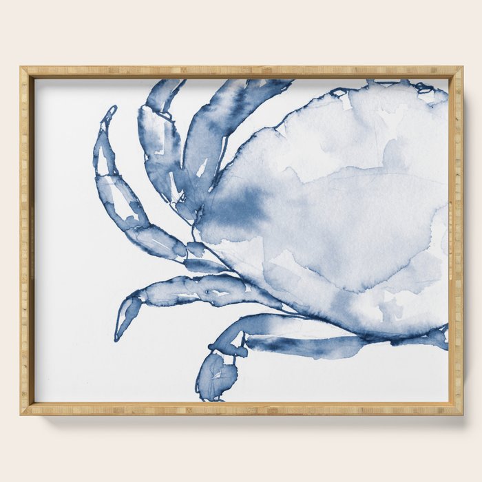 Coastal Crab in Watercolor, Navy Blue (Left Half in Set) Serving Tray Gallery Image 1