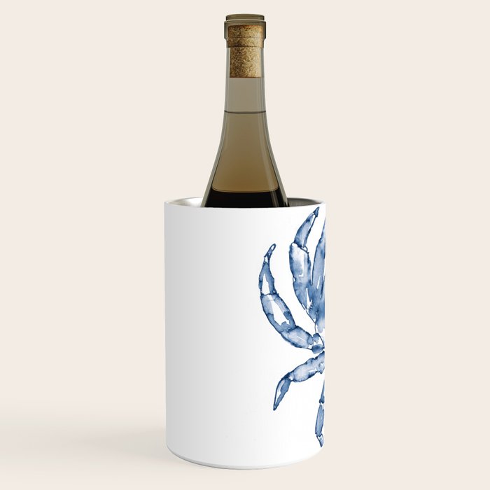 Coastal Crab in Watercolor, Navy Blue (Left Half in Set) Wine Chiller Gallery Image 1