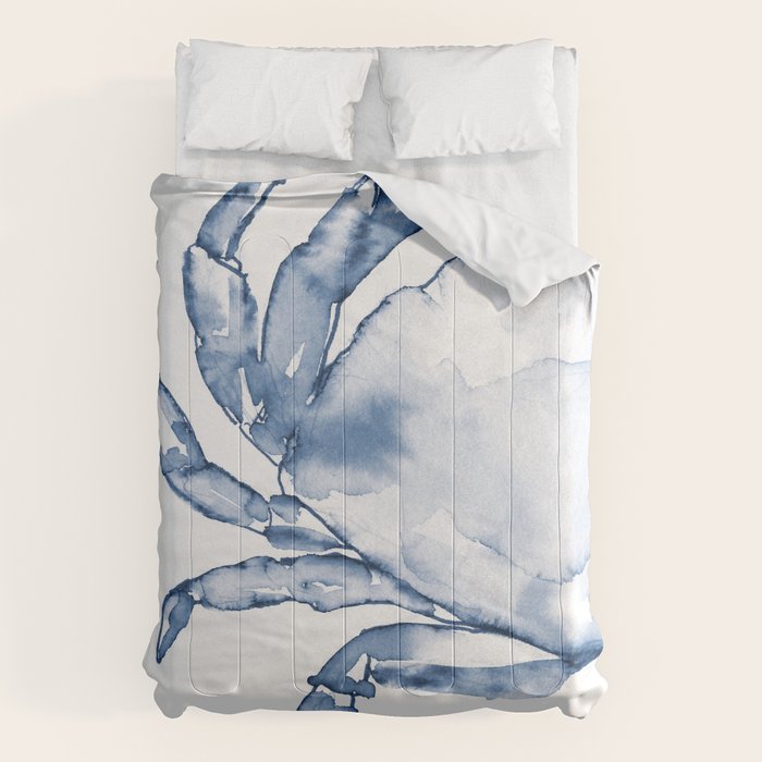 Coastal Crab in Watercolor, Navy Blue (Left Half in Set) Comforter Gallery Image 6