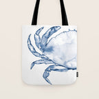 Coastal Crab in Watercolor, Navy Blue (Left Half in Set) Tote Bag Gallery Image 1