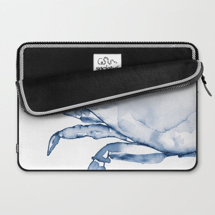 Coastal Crab in Watercolor, Navy Blue (Left Half in Set) Laptop Sleeve Gallery Image 2