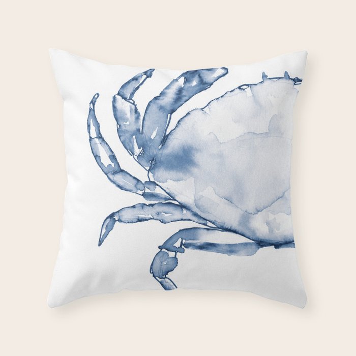 Coastal Crab in Watercolor, Navy Blue (Left Half in Set) Throw Pillow Gallery Image 1