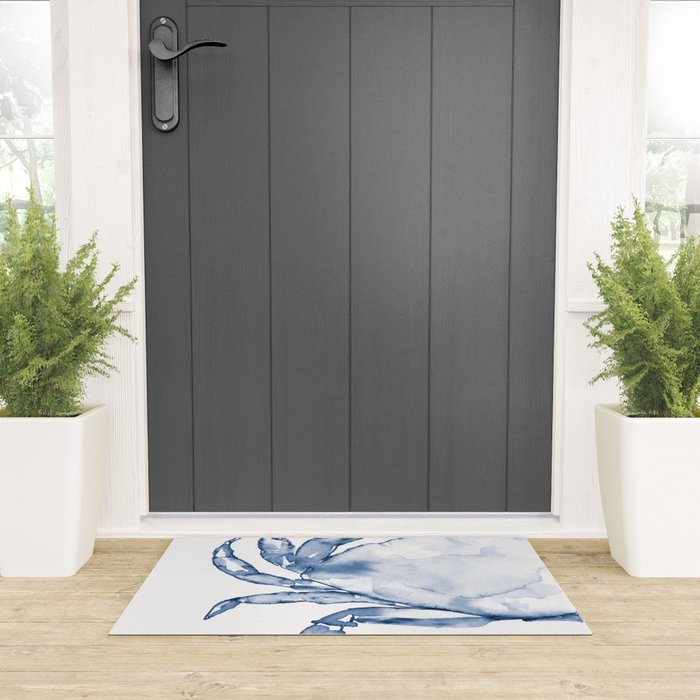 Coastal Crab in Watercolor, Navy Blue (Left Half in Set) Welcome Mat Gallery Image 3