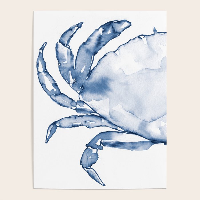Coastal Crab in Watercolor, Navy Blue (Left Half in Set) Poster Gallery Image 1