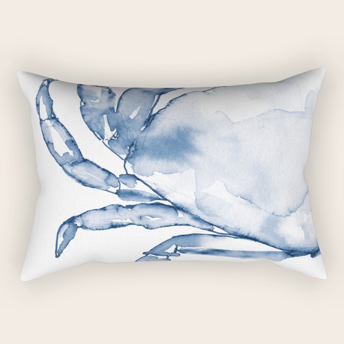 Coastal Crab in Watercolor, Navy Blue (Left Half in Set) Rectangular Pillow Gallery Image 1