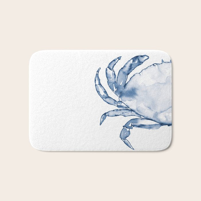 Coastal Crab in Watercolor, Navy Blue (Left Half in Set) Bath Mat Gallery Image 1