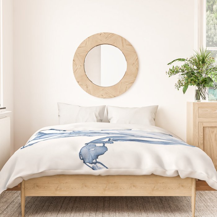 Coastal Crab in Watercolor, Navy Blue (Left Half in Set) Duvet Cover Gallery Image 3