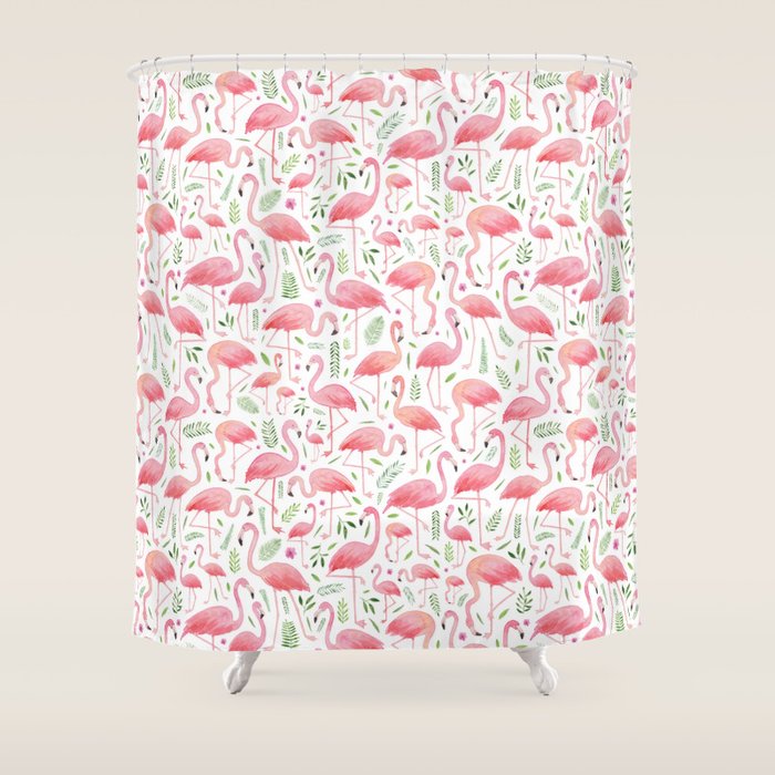 Flamingo Floral Pattern! Shower Curtain Gallery Image 1