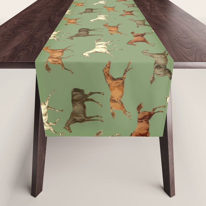 Wild Horses  Sage Green Toile Pattern  Table Runner Gallery Image 1