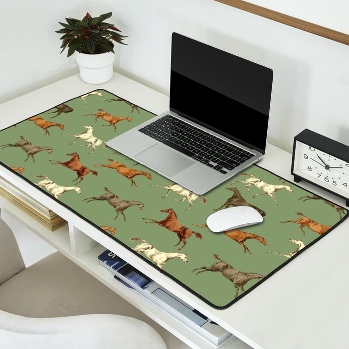 Wild Horses  Sage Green Toile Pattern  Desk Mat Gallery Image 2