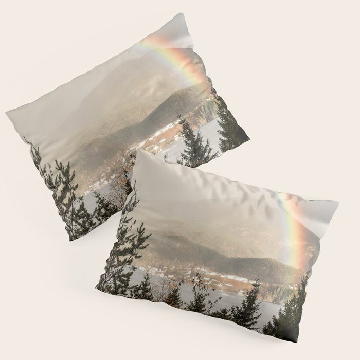 Rainbow In The Mountains | Lake In Norway Photo Art Print  | Nature Landscape Travel Photography Pillow Sham Gallery Image 1