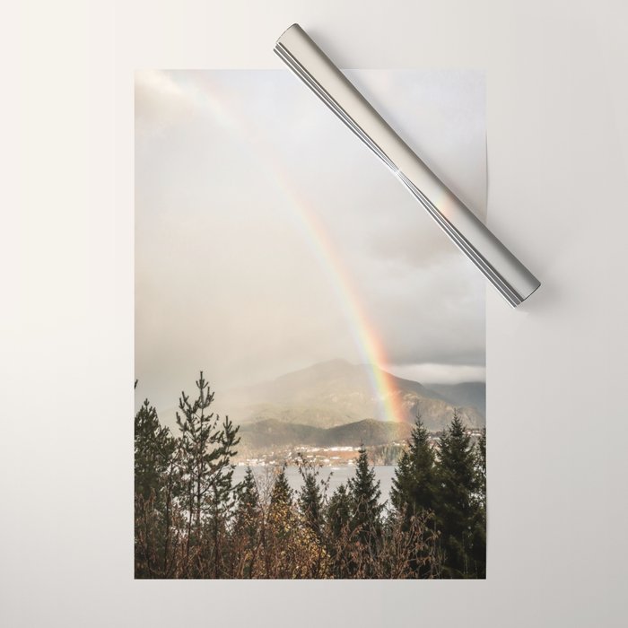 Rainbow In The Mountains | Lake In Norway Photo Art Print  | Nature Landscape Travel Photography Wrapping Paper Gallery Image 1
