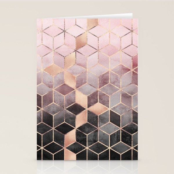 Pink And Grey Gradient Cubes Stationery Card Gallery Image 2