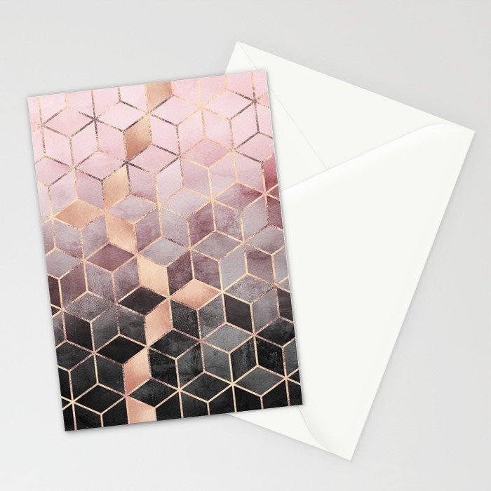Pink And Grey Gradient Cubes Stationery Card Gallery Image 2