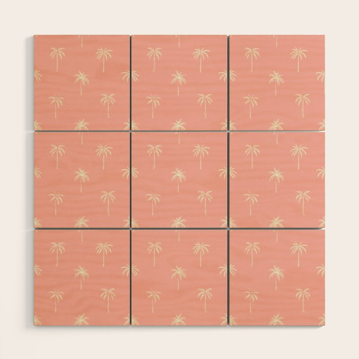Pink summer palm tree doodle art pattern Wood Wall Art Gallery Image 1