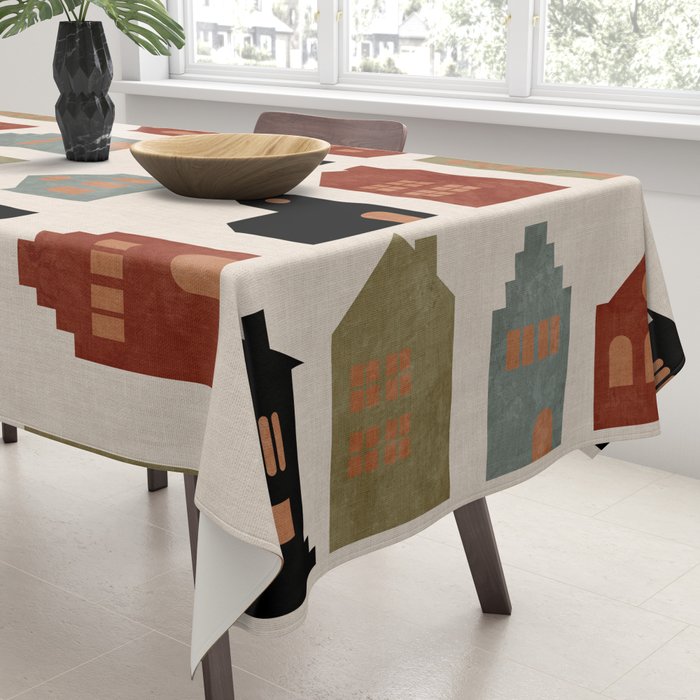 houses retro fall abstract geometric Tablecloth Gallery Image 3