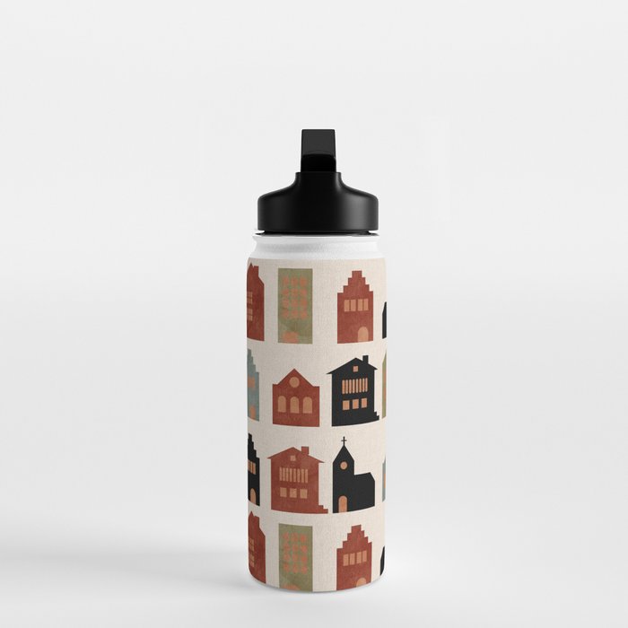 houses retro fall abstract geometric Water Bottle Gallery Image 3