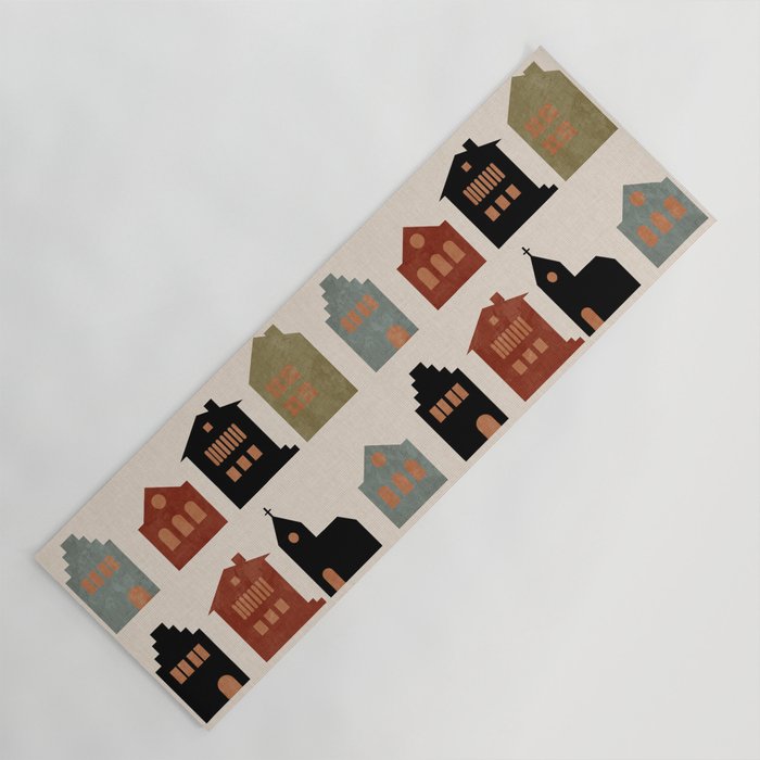 houses retro fall abstract geometric Yoga Mat Gallery Image 1