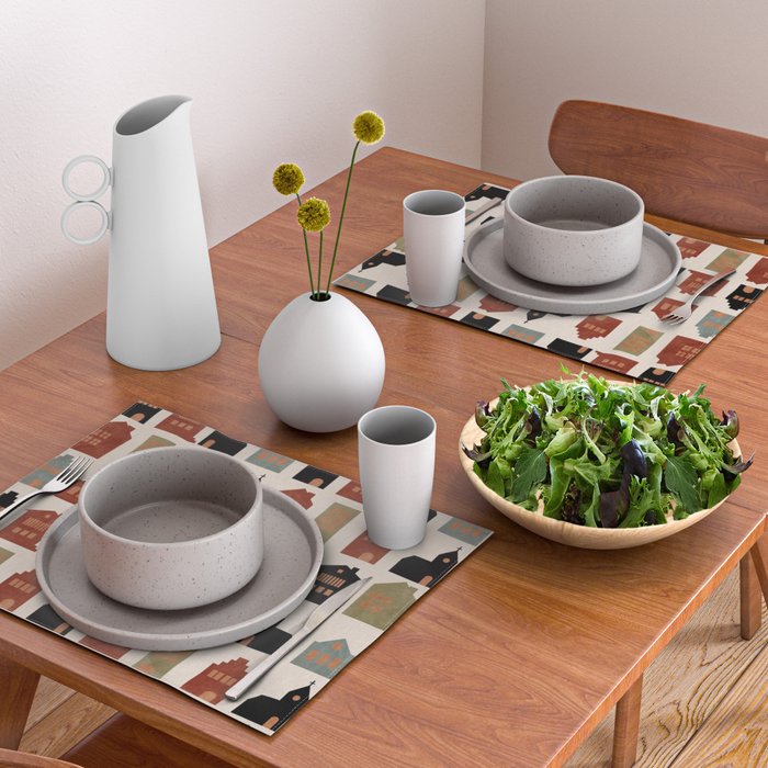 houses retro fall abstract geometric Placemat Gallery Image 2