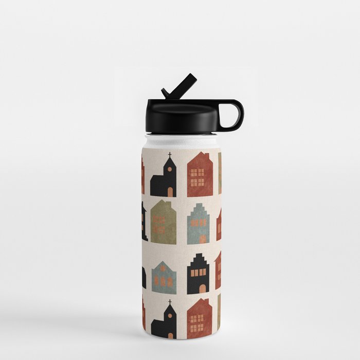 houses retro fall abstract geometric Water Bottle Gallery Image 1