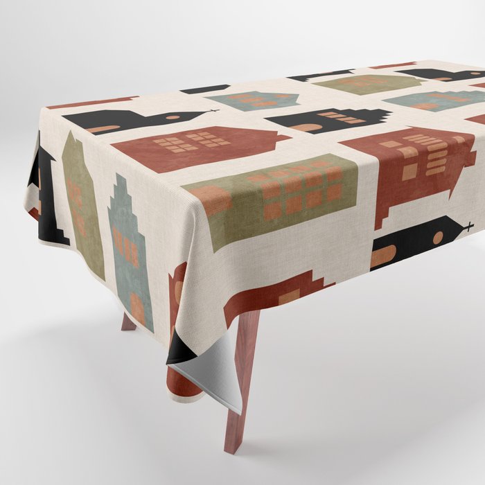 houses retro fall abstract geometric Tablecloth Gallery Image 1