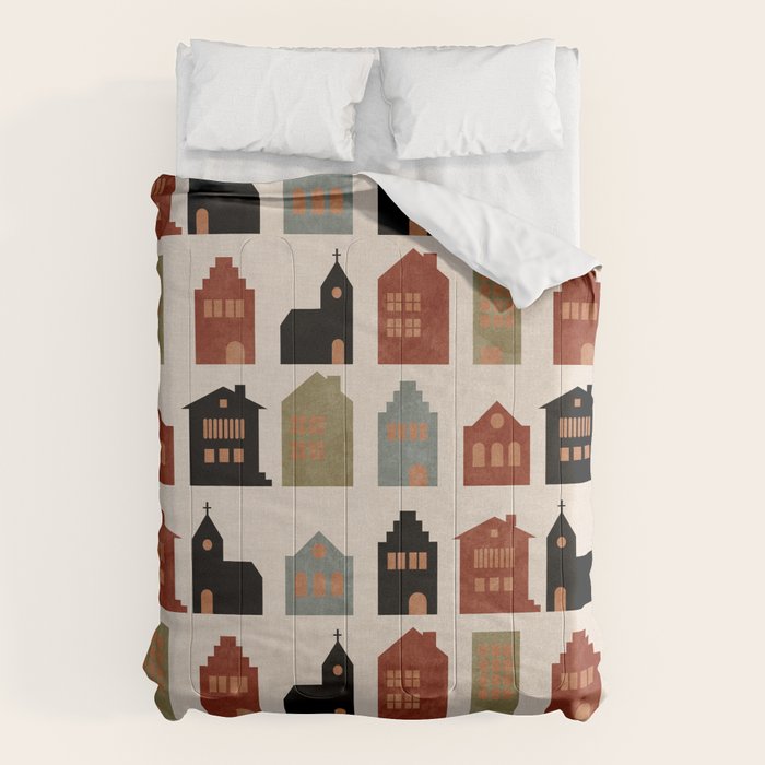 houses retro fall abstract geometric Comforter Gallery Image 6