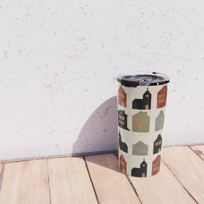 houses retro fall abstract geometric Travel Mug Gallery Image 4