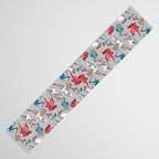 Origami dragon friends // linen texture background blue red grey and taupe fantastic creatures Table Runner Gallery Image 3
