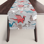 Origami dragon friends // linen texture background blue red grey and taupe fantastic creatures Table Runner Gallery Image 1